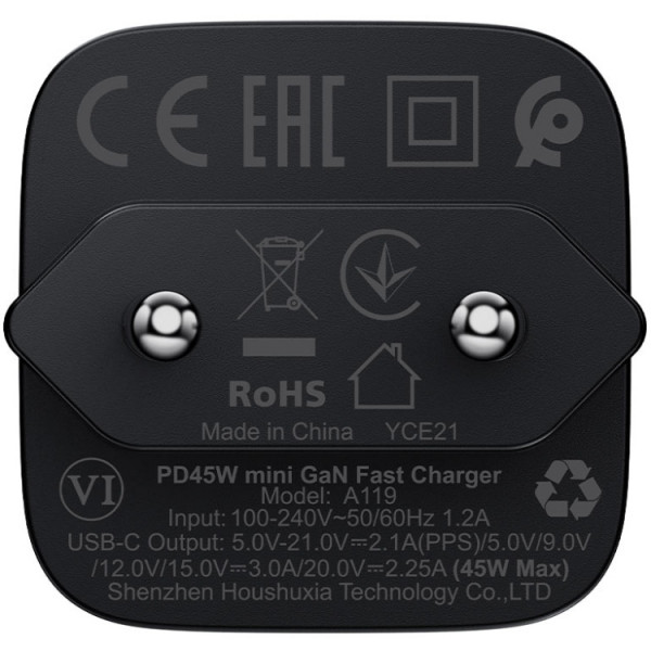 Зарядний пристрій 1xUSB-C 45W Gan A119 Fast Charger black Acefast