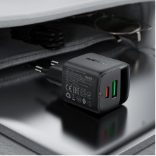 Зарядний пристрій 2xUSB 25W (USB-C+USB-A) with digital display Gan A114 Black Acefast
