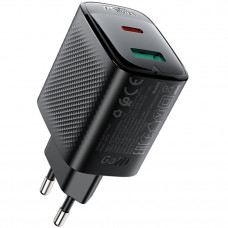 Зарядний пристрій 2xUSB 45W (USB-C+USB-A) Gan A106 Black Acefast