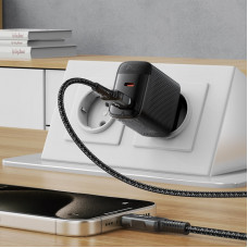 Зарядний пристрій 2xUSB 45W (USB-C+USB-A) Gan A106 Black Acefast