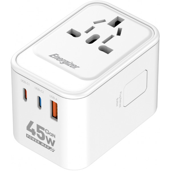 Зарядний пристрій 3xUSB 45W GaN (2хUSB-C+USB-A) PD3.0/QC3.0, universal plugs US/EU/AU/UK Energizer