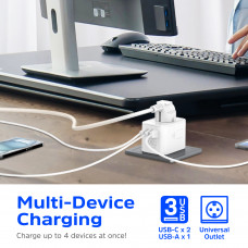 Зарядний пристрій 3xUSB 45W GaN (2хUSB-C+USB-A) PD3.0/QC3.0, universal plugs US/EU/AU/UK Energizer