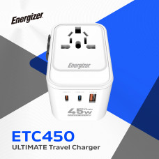 Зарядний пристрій 3xUSB 45W GaN (2хUSB-C+USB-A) PD3.0/QC3.0, universal plugs US/EU/AU/UK Energizer