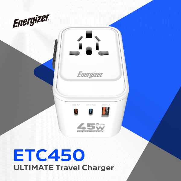 Зарядний пристрій 3xUSB 45W GaN (2хUSB-C+USB-A) PD3.0/QC3.0, universal plugs US/EU/AU/UK Energizer