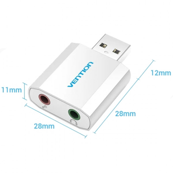 Звукова карта USB AUX jack, 2*TRS (Mic + Ear), Aluminum alloy Vention