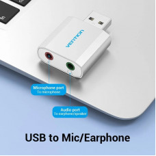 Звукова карта USB AUX jack, 2*TRS (Mic + Ear), Aluminum alloy Vention