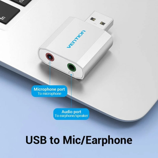 Звукова карта USB AUX jack, 2*TRS (Mic + Ear), Aluminum alloy Vention
