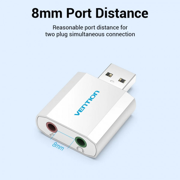 Звукова карта USB AUX jack, 2*TRS (Mic + Ear), Aluminum alloy Vention