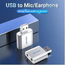 Звукова карта USB AUX jack, 2*TRS (Mic + Ear), Aluminum alloy Vention