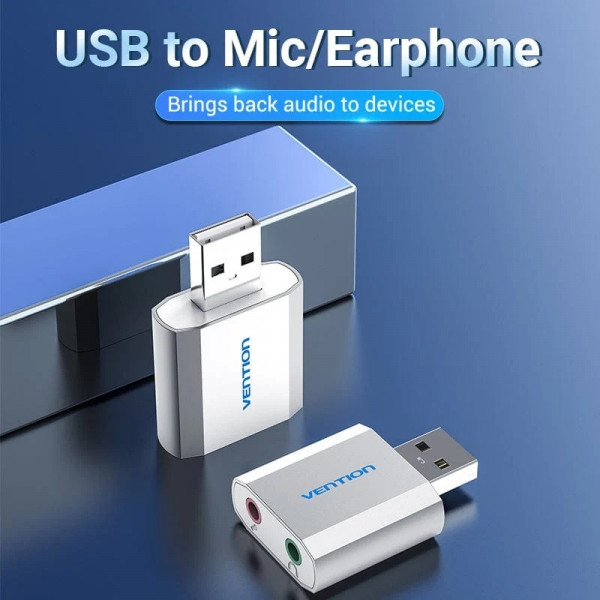 Звукова карта USB AUX jack, 2*TRS (Mic + Ear), Aluminum alloy Vention