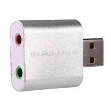 Звукова карта USB AUX jack, 2*TRS (Mic + Ear), C-Media chip, RTL, срібляста