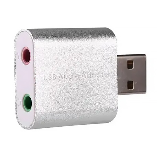 Звукова карта USB AUX jack, 2*TRS (Mic + Ear), C-Media chip, RTL, срібляста