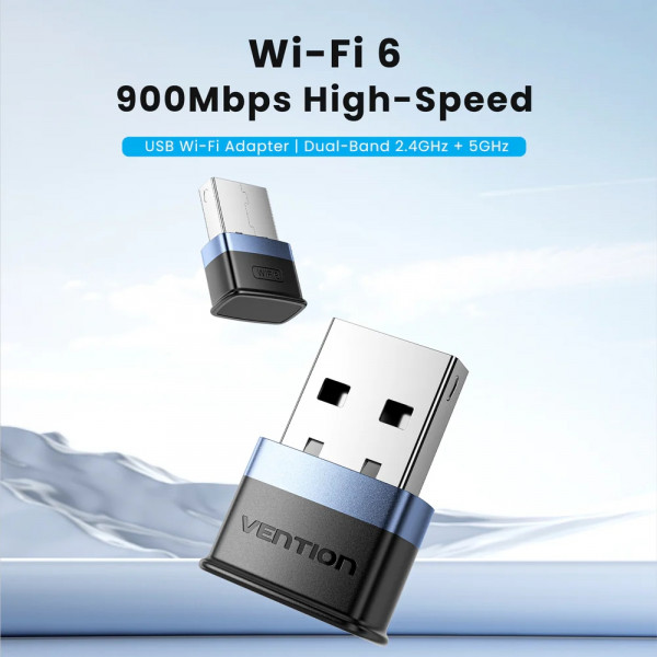 Адаптер WiFi 6 Vention 2.4GHz/5GHz 286/600 Мбіт/с, USB