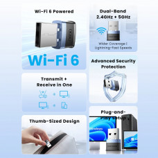 Адаптер WiFi 6 Vention 2.4GHz/5GHz 286/600 Мбіт/с, USB