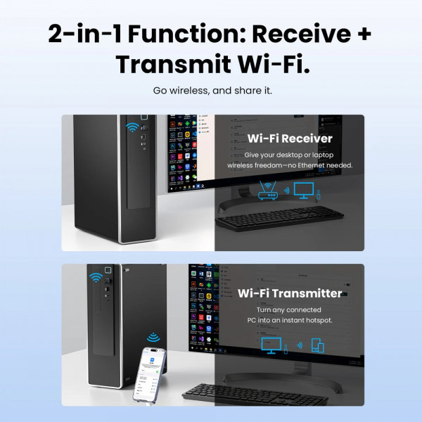 Адаптер WiFi 6 Vention 2.4GHz/5GHz 286/600 Мбіт/с, USB