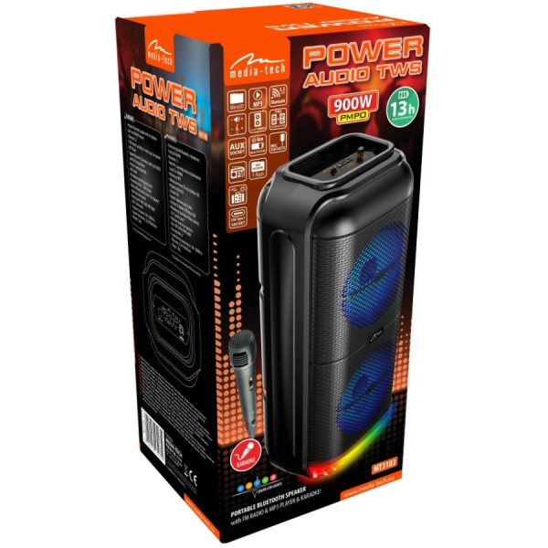 Акустична система 1.0 Media-Tech 50W, Bluetooth/FM/MP3/AUX/SD/USB/КАРАОКЕ/LED, чорна
