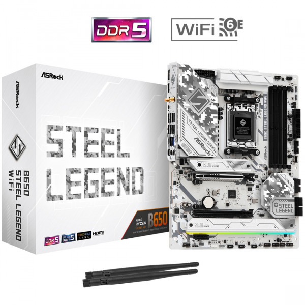 ASRock B650 Steel Legend WIFI (AM5/B650, 4*DDR5, 2xPCIex16, HDMI/DP, 4xSATAІІІ,3xM.2, 2.5GLan, ATX)