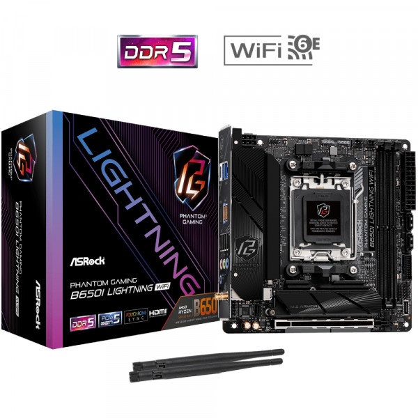ASRock B650I LIGHTNING WIFI(AM5/B650, 2*DDR5, 1xPCIex16, HDMI/DP, 2xSATAІІІ,2xM.2, 2.5GLan, mITX)