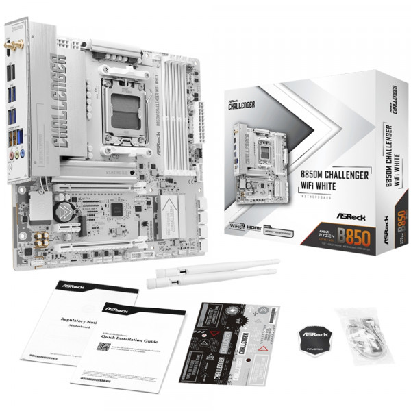 ASRock B850M CHALLENGER WIFI WHITE (AM5/B850, 4*DDR5, 2xPCIex16, HDMI, 4xSATA,2xM.2, 2.5GLan, mATX)