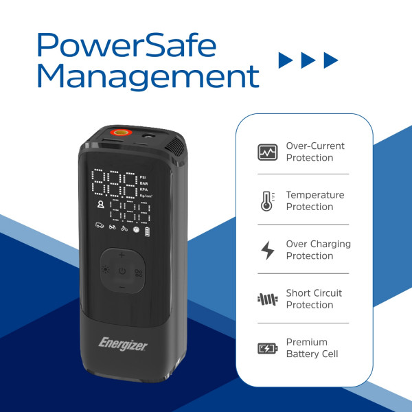 Автомобільний портативний компресор Energizer PAC4000 150 PSI, Power Bank 2000 мАг, Black