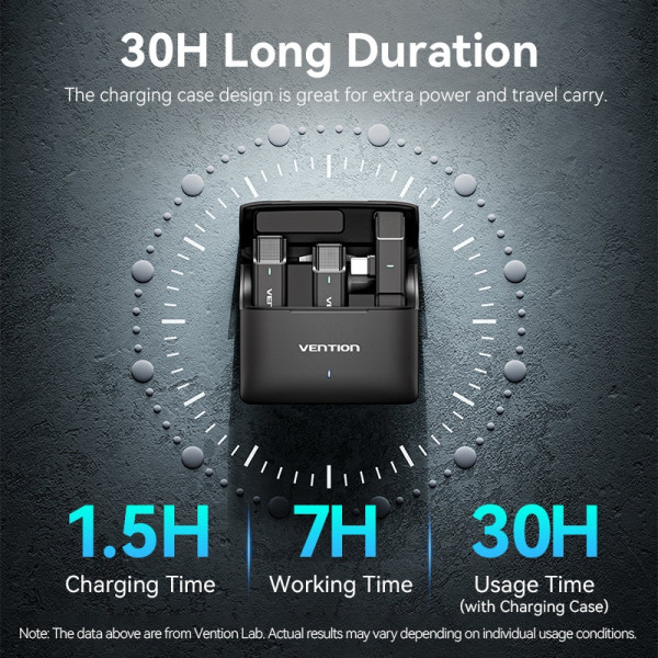 Бездротовий подвійний петличний мікрофон Vention USB-C 2-Pack Wireless Lavalier with Charging Case