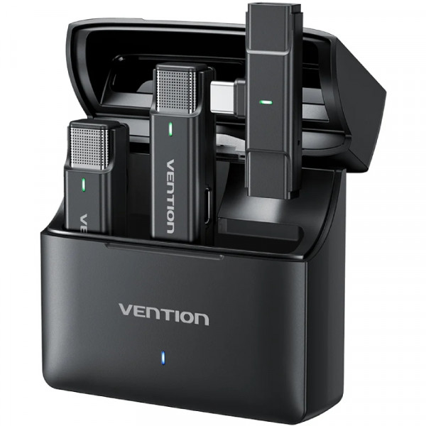 Бездротовий подвійний петличний мікрофон Vention USB-C 2-Pack Wireless Lavalier with Charging Case
