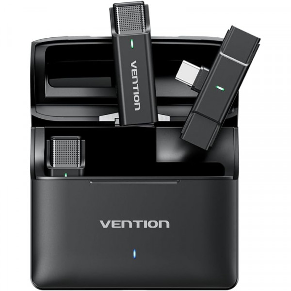 Бездротовий подвійний петличний мікрофон Vention USB-C 2-Pack Wireless Lavalier with Charging Case