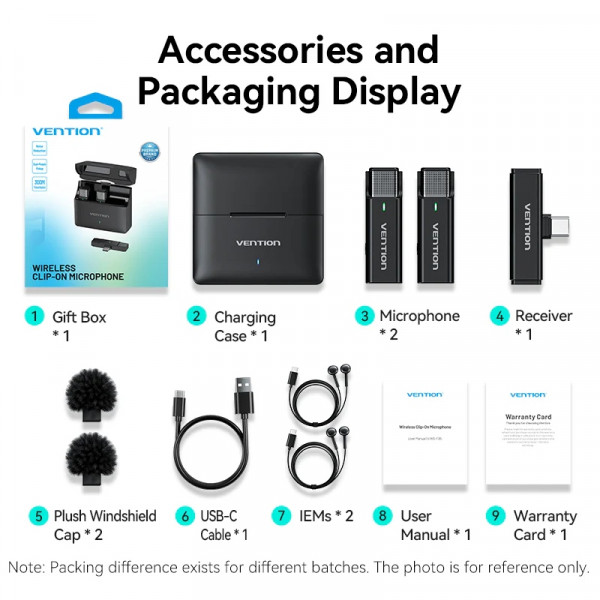 Бездротовий подвійний петличний мікрофон Vention USB-C 2-Pack Wireless Lavalier with Charging Case