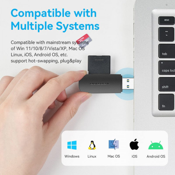 Card Reader USB 3.0, 2-слота SD/TF чорний Vention