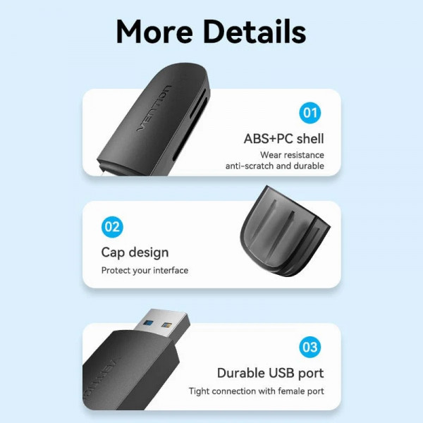 Card Reader USB 3.0, 2-слота SD/TF чорний Vention