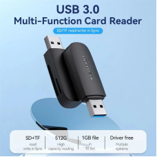 Card Reader USB 3.0, 2-слота SD/TF чорний Vention
