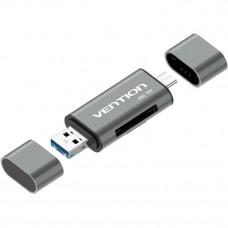 Card Reader USB 3.0, 2-слота SD/TF, USB-A/USB-C/Micro USB, Aluminum Alloy ,чорний Vention