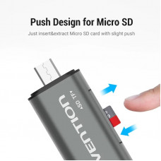 Card Reader USB 3.0, 2-слота SD/TF, USB-A/USB-C/Micro USB, Aluminum Alloy ,чорний Vention