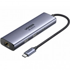 Док-станція USB3.0 Type-C -> DP4K60Hz/RJ45/USB-Ax2, 3.0/ 1xUSB-C 3.0/ PD 100W CM512 сіра Ugreen