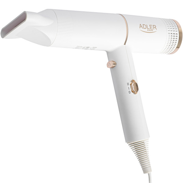Фен Adler AD 2278 white 1400Вт/ 2 швидкості/ хол.обдув/ темп.режимів-2/іонізація/ насадки - 1 шт.