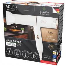 Фен Adler AD 2278 white 1400Вт/ 2 швидкості/ хол.обдув/ темп.режимів-2/іонізація/ насадки - 1 шт.