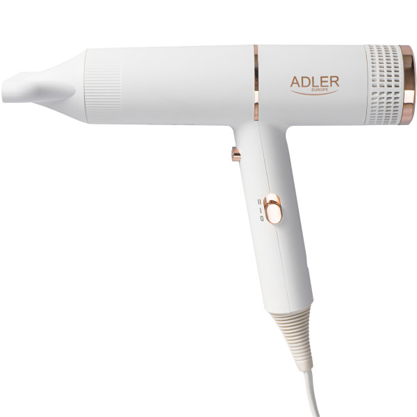 Фен Adler AD 2278 white 1400Вт/ 2 швидкості/ хол.обдув/ темп.режимів-2/іонізація/ насадки - 1 шт.