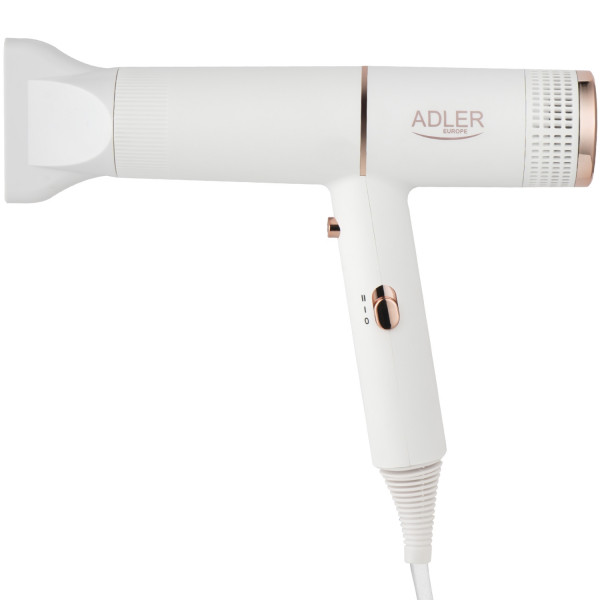 Фен Adler AD 2278 white 1400Вт/ 2 швидкості/ хол.обдув/ темп.режимів-2/іонізація/ насадки - 1 шт.