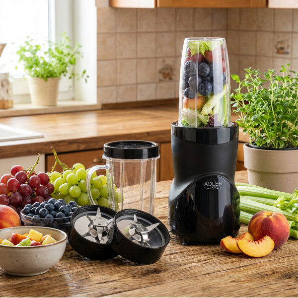 Фітнес-блендер Adler AD 4084 black 500Вт/ Pulse/ 4 скляні пляшки 700мл, 2x500мл, 300мл/ чорний