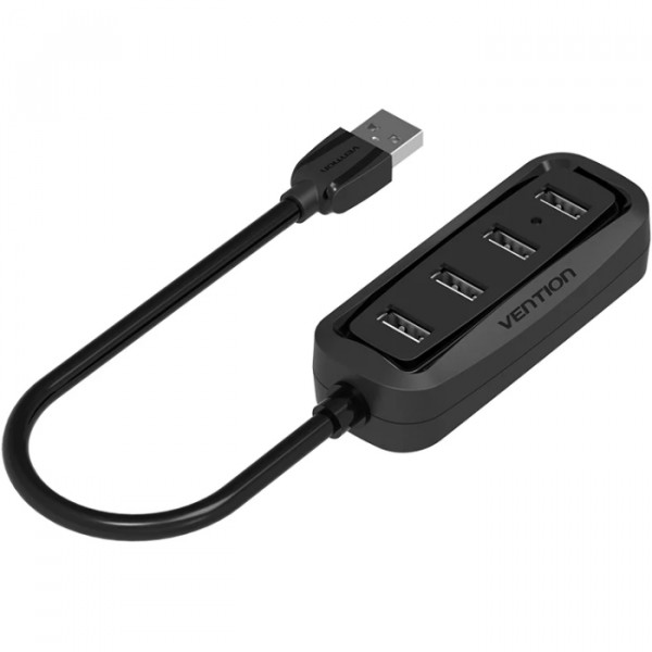 Хаб USB 2.0 -> 4xUSB-A 2.0, 0,15м, чорний Vention
