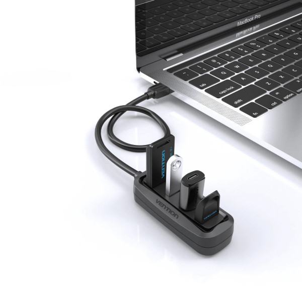 Хаб USB 2.0 -> 4xUSB-A 2.0, 0,15м, чорний Vention