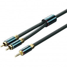 Кабель AUX Audio HiFi TRS 3.5мм - RCAx2 M/M 5.0м, OFC Silver, Cotton braided, зелений, Vention