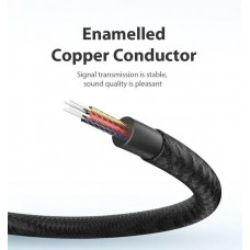 Кабель AUX Audio TRS M/F 5.0м Gold-Plated, нейлонове обплетення, чорний Vention