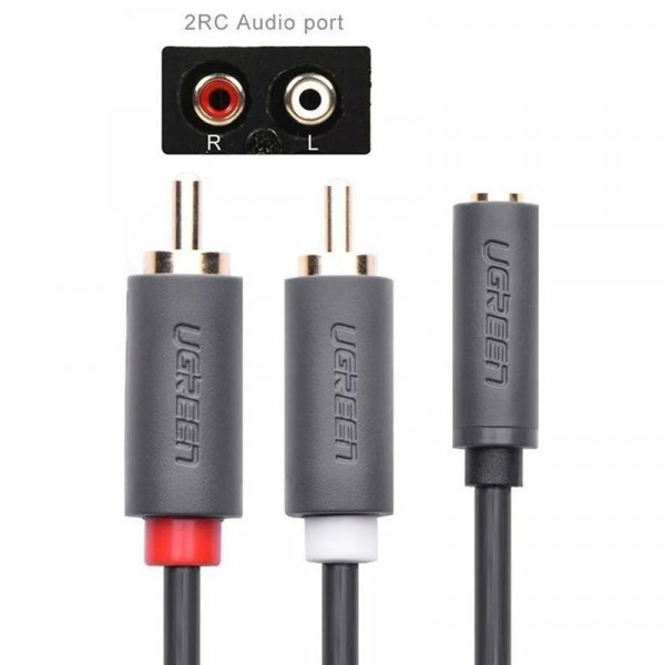 Кабель AUX Audio TRS - RCAx2 M/F 1.0м UGREEN AV102 Сірий