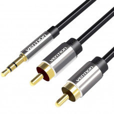 Кабель AUX Audio TRS - RCAx2 M/M 2.0м, PVC, Aluminum alloy, Gold-Plated чорний, Vention