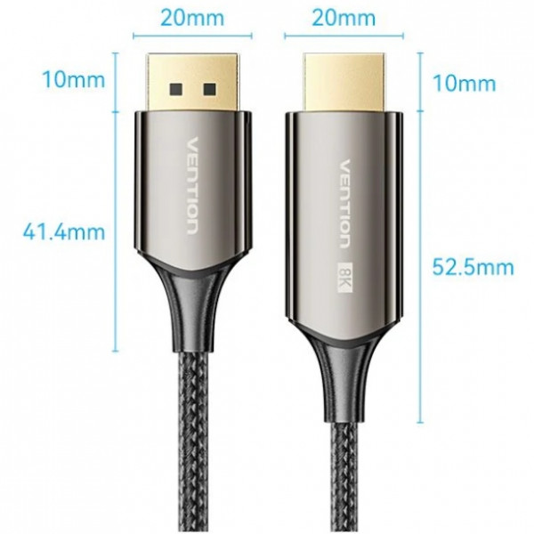 Кабель DisplayPort M - HDMI M V1.4, 1.8м, 8K 60hz,Dynamic HDR, нейлонове обплетення, чорний, Vention