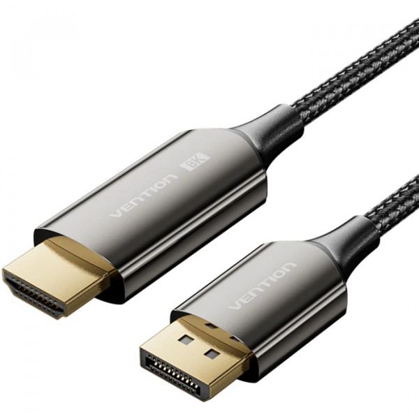 Кабель DisplayPort M - HDMI M V1.4, 1.8м, 8K 60hz,Dynamic HDR, нейлонове обплетення, чорний, Vention