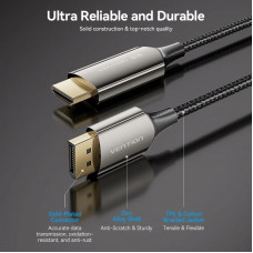 Кабель DisplayPort M - HDMI M V1.4, 1.8м, 8K 60hz,Dynamic HDR, нейлонове обплетення, чорний, Vention