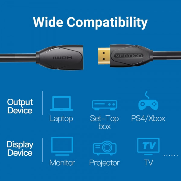Кабель HDMI M - F (подовжувач), 2.0 м, V2.0, 4K 60Hz PVC Vention
