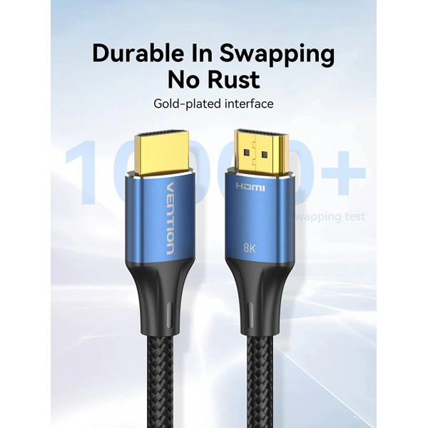 Кабель HDMI M - M, 1.5 м, V2.1, 8K 60Гц обплетення, синій, Aluminum Alloy Type Vention